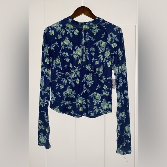 NEW Free People Dinner‎ Party Printed Top / Indigo Combo Women L Boho Hippie - Picture 8 of 13